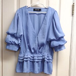 DO+BE Women's Blue Ruffle Top Lt. Blue, Size S